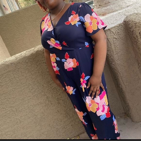 Navy Blue Floral Jumpsuit - Picture 1 of 3